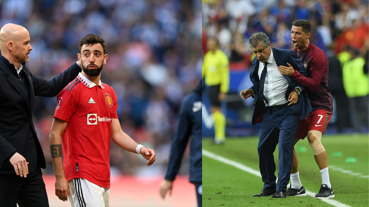 Bruno Fernandes imitates Cristiano Ronaldo - He coached Manchester United from the sidelines in FA Cup semi final just like Cristiano in Euro 2016 final